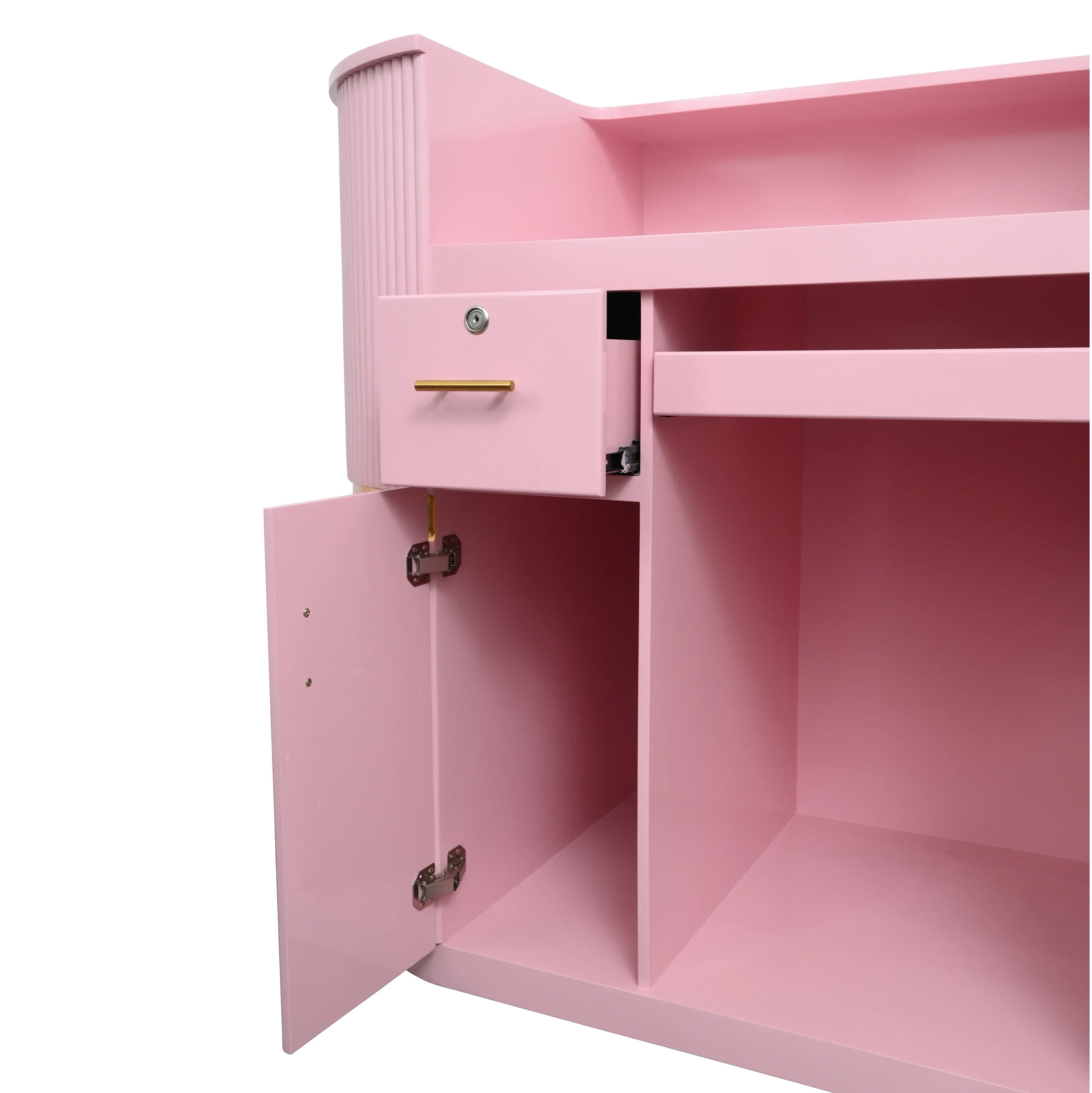 Modern Wooden Salon Office Furniture Shop Cash Counter Desk Pink Reception Desk For Sale