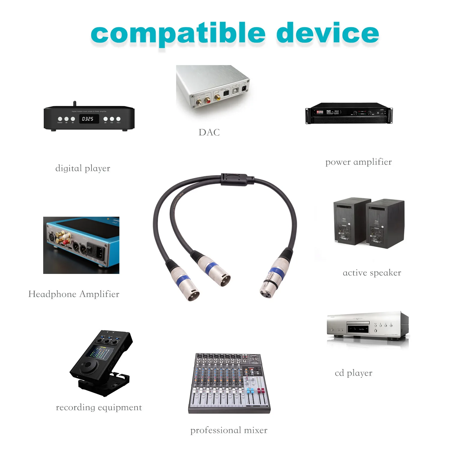 이중 차폐선 0.5m XLR 스플리터 1-2 캐논 AUX 케이블 (1개 암컷, 2개 수컷) 믹싱 콘솔 마이크 캐논 오디오 케이블