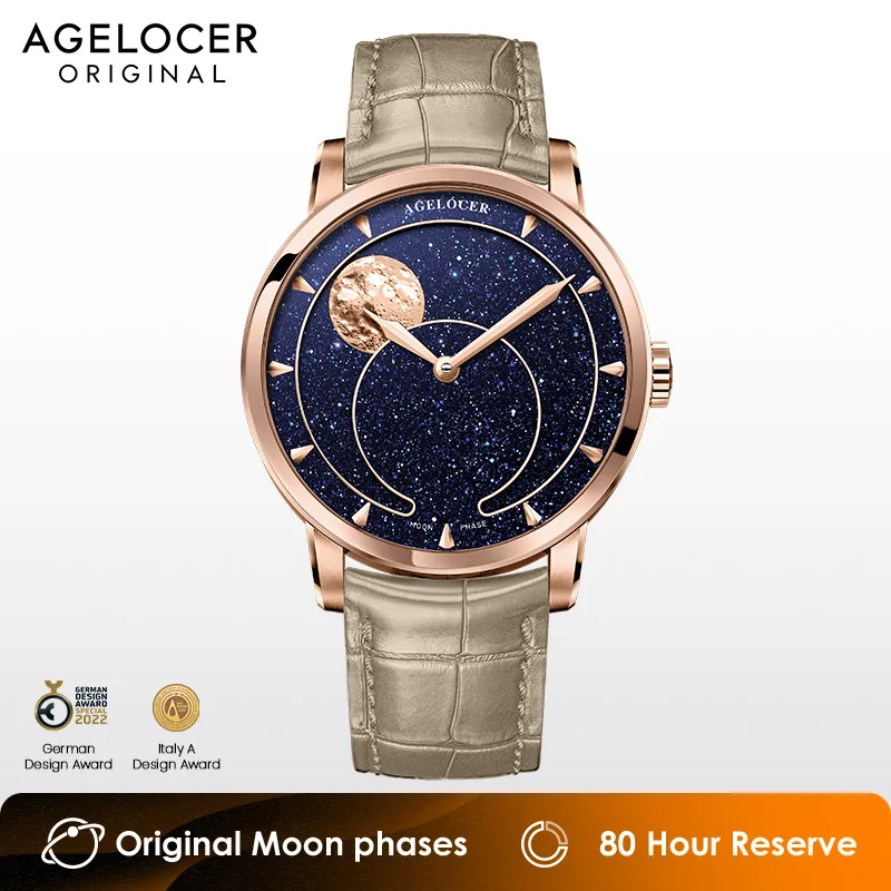 Agelocer-機械式自動時計,月の満ち欠け,天文学の時計,青い