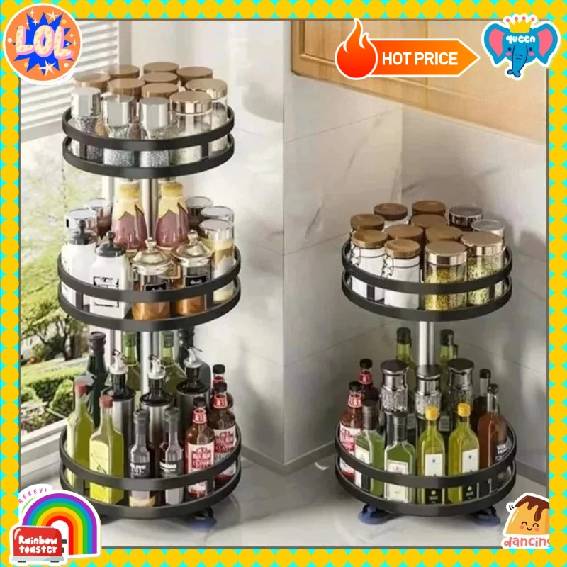 Non-slip Carbon Steel Rotating Tray - 360° Spice Rack, Multifunctional Seasoning and Spice Kitchen Cabinet