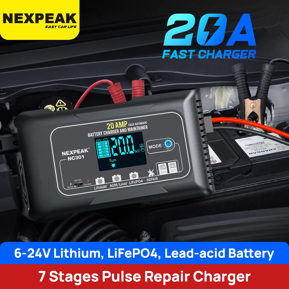 Automotive Battery Charger 24V 20A Battery Charger 6V 12V For Motorcycle  Auto Lead Acid AGM Lithium LiFePo4 Car Battery Tools - AliExpress