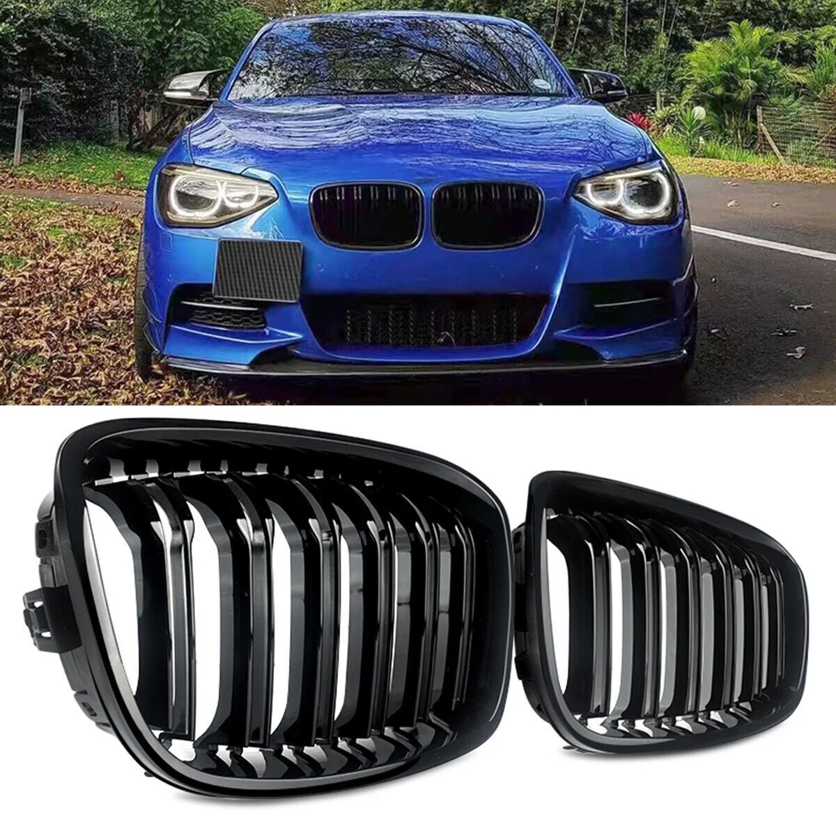 Gloss Black Front Bumper Kidney Grille Double Slat Racing Grill For BMW 1 Series F20 F21 2011-2014 120i 118i Car Accessories