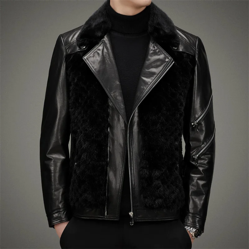 

DLSN28080 новая куртка из натуральной кожи для мужчин верхний слой из козьей кожи Лоскутная норковая Меховая куртка для бизнеса и отдыха