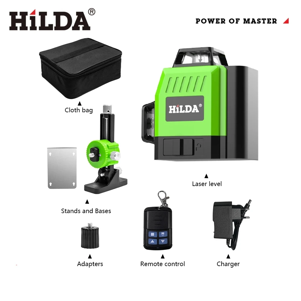 3D 12Lines Self-leveling Laser Level Mini 360 Horizontal Vertical Cross Green Portable