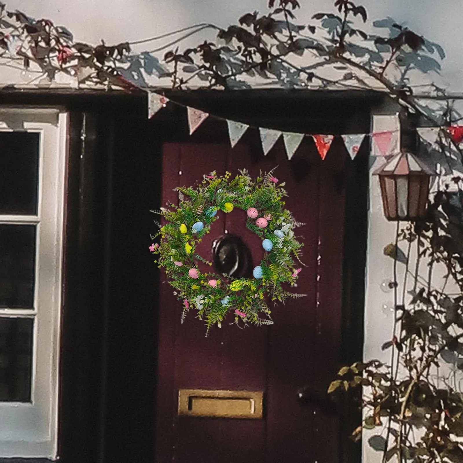 Easter Wreath with Easter Eggs Easter Decor Artificial Wreath Spring Door Wreath for Front Door Holiday Patio Window Wedding