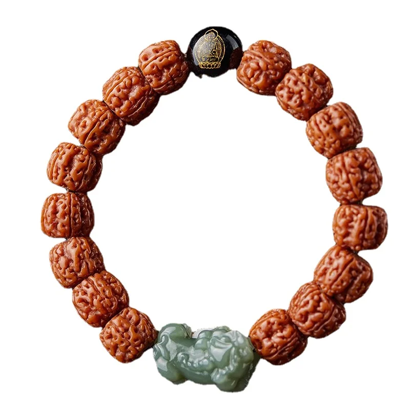 Bracelet Adult Natural Material Rudraksha Hetian Jade Jade South Red Agate Hand Toy round Buddha Beads Retro Chinese Simple 1Pc