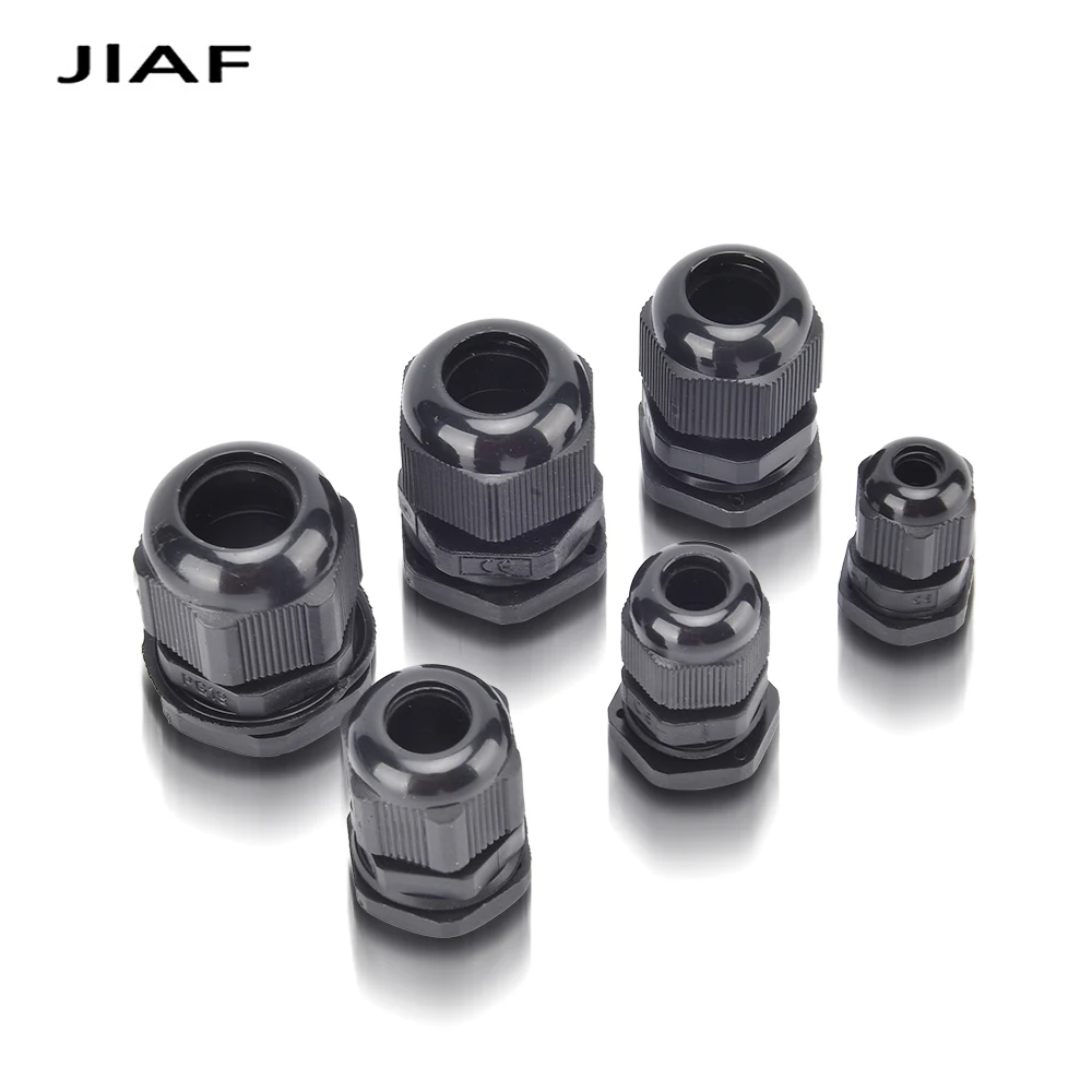 38PCS PG7-PG19 Plastic Waterproof Cable Gland Nylon Black Cable Fixing Joint PG13.5 With Gasket Range For 3-15mm Set