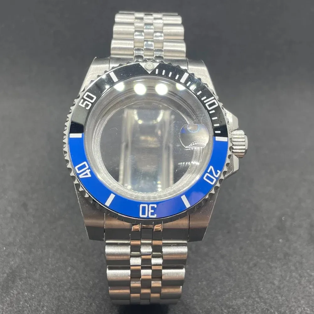 Elegant 40MM Stainless Steel Watch Case with Solid Bracelet and Glide Lock Clasp