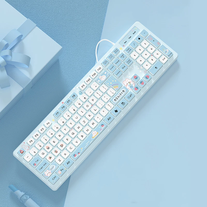Teclado com Fio Kawaii para Meninas Chá com Leite Coelho Rosa Chocolate sem Fios Coloração Criativa - Imagem 6