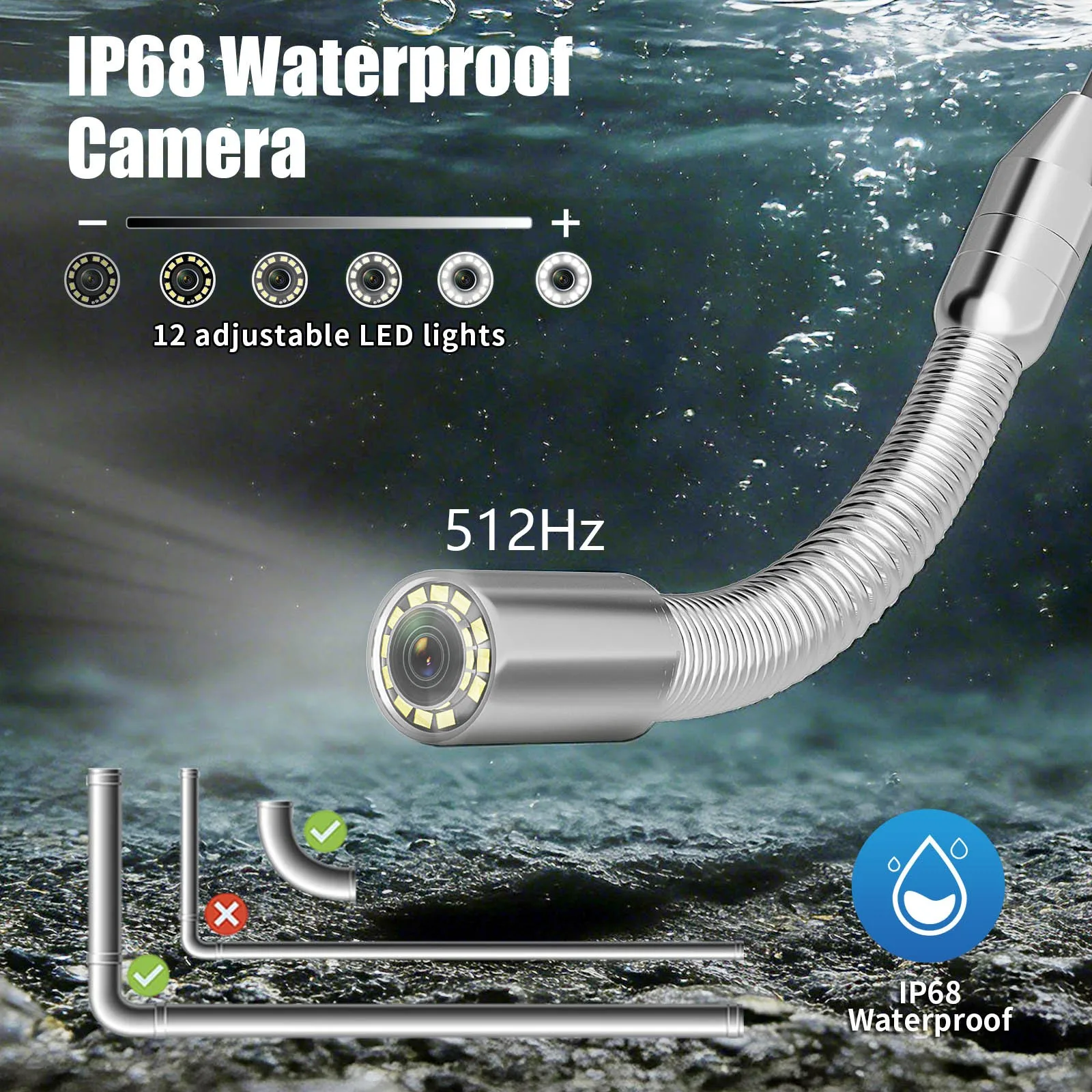 7인치 IPS 1080P 하수관 검사 카메라-512HZ 로케이터 자동 수평 조절, 미터 카운터 산업용 파이프라인 내시경 20/30/50M