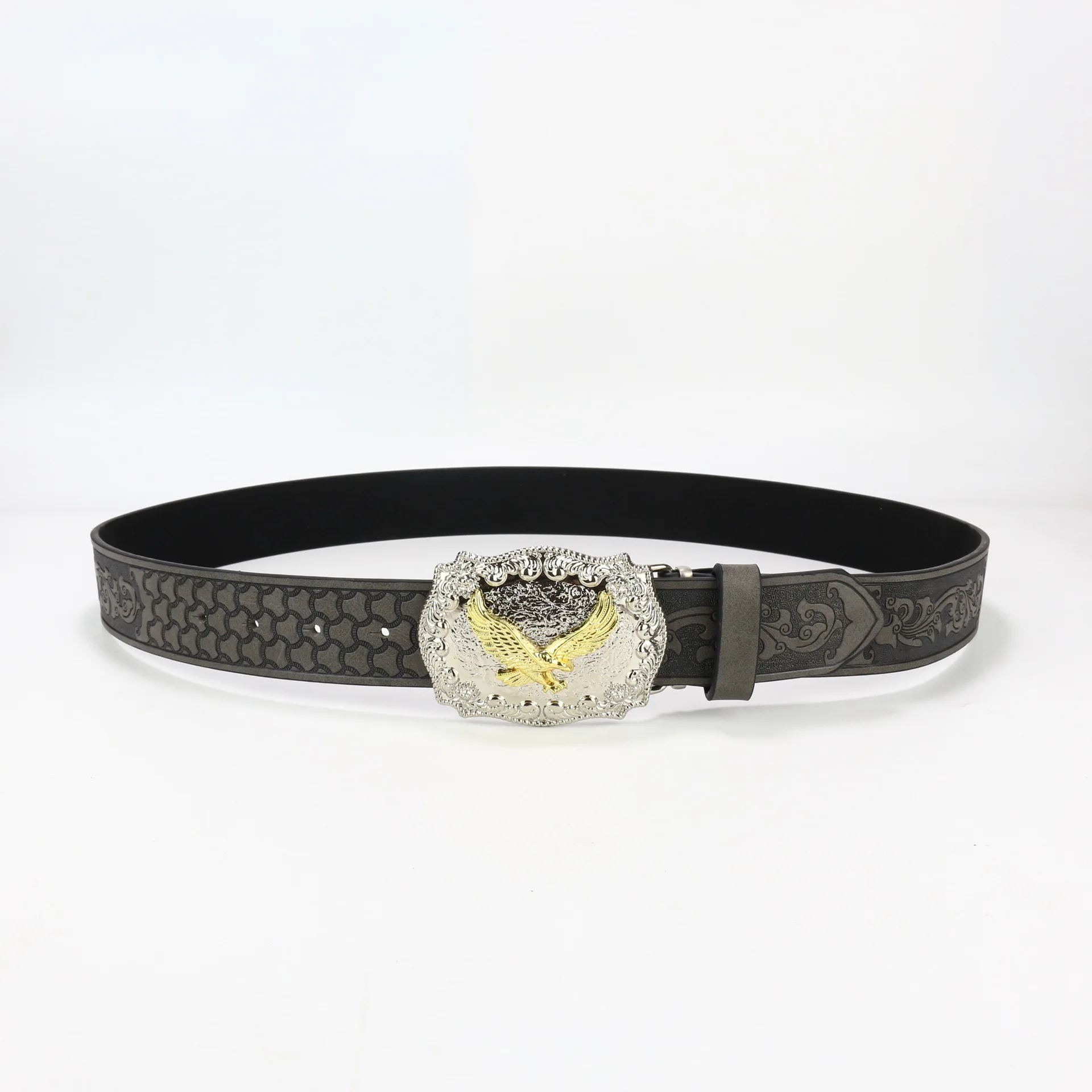 

Western cowboy belt, golden eagle personalized alloy, retro men and women street niche punk leather belt