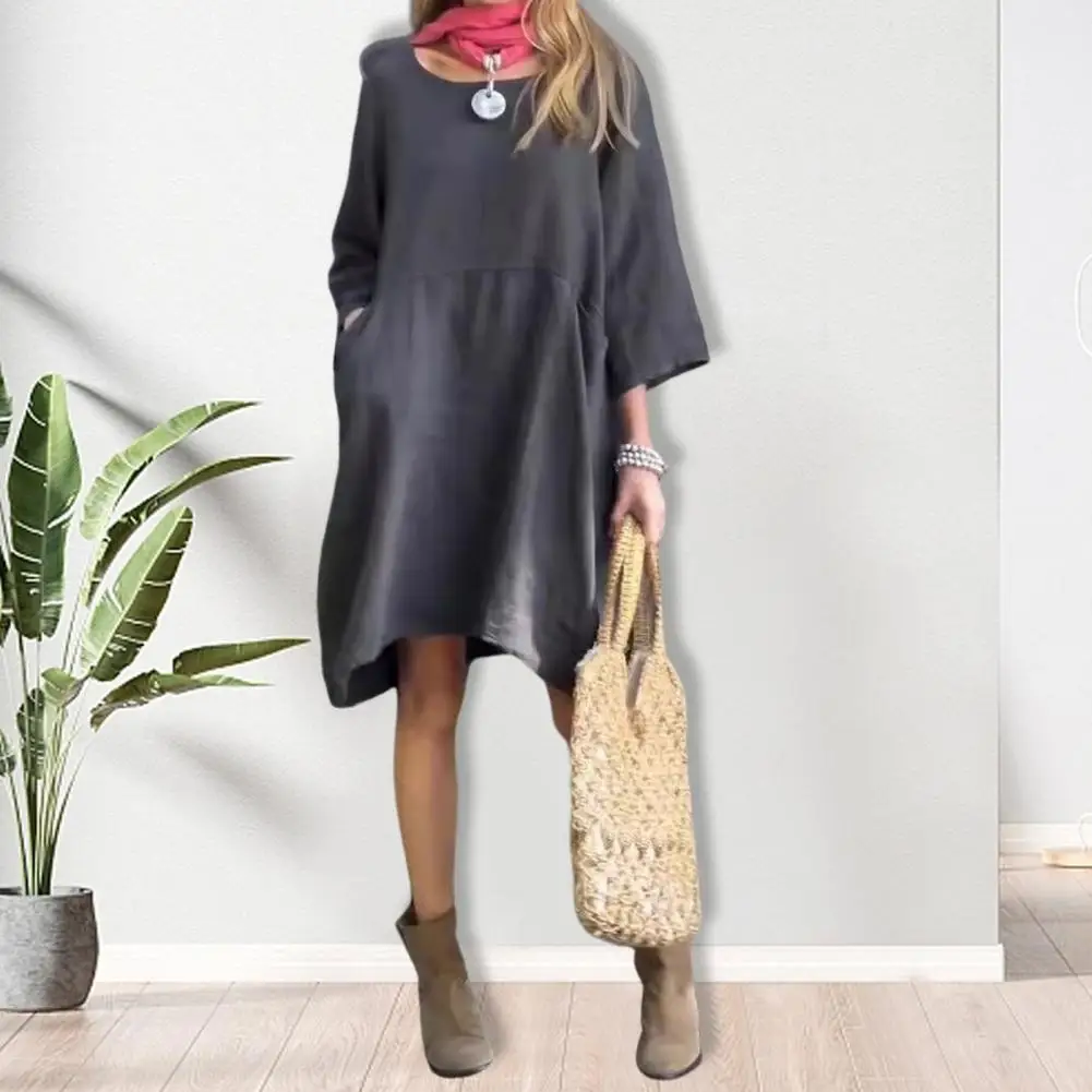 

Summer Women's Dress Irregular Hem A Line Loose Solid Color Pocket Pullover Patchwork Casual Women's Dress