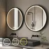LUVODI 32" Large Round Bathroom Light Mirror With Touch Sensor Black Gold Frame Bathroom Mirror with LED Lights Detachable Rope 3