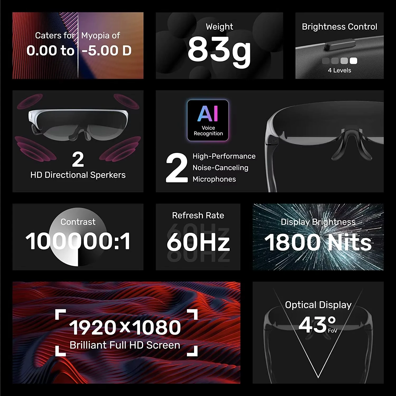 Rokid Air AR Glasses, Myopia Friendly Pocket-Sized Yet Massive 120" Screen With 1080P OLED Dual Display, 43&deg;FoV, 55PPD