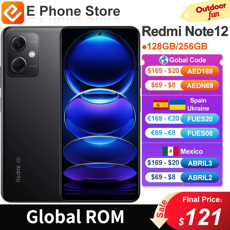 Global Rom Xiaomi Redmi Note 12 128Gb/256Gb Snapdragon 4 Gen1 6.67 "Schermo Dorato 48Mp + 8Mp Fotocamera 5000Mah Batteria 5G