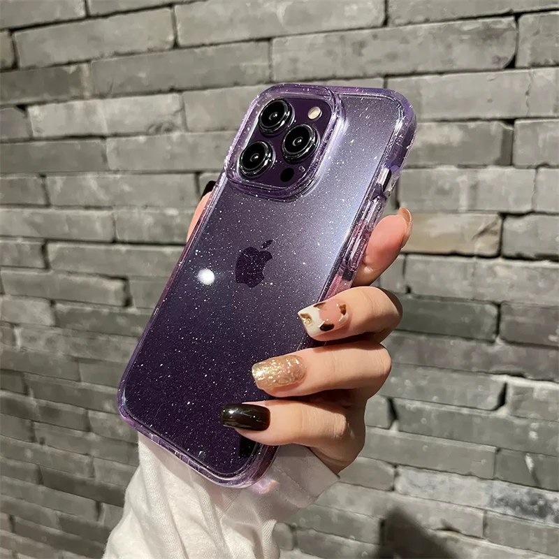 Luxury Bling Glitter Purple Clear Case For iPhone 17 Air 16 Pro