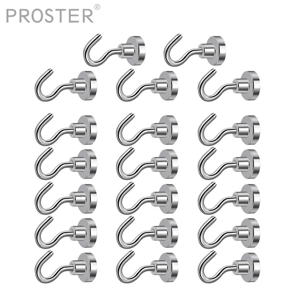 PROSTER Magnetic Hooks Power Magnet Hook Holder Neodymium Rare Earth Strong Magnet Hardware Hooks Set Hanging 5.5kg 10/20 Pcs neodymium magnets magnetic hooks
