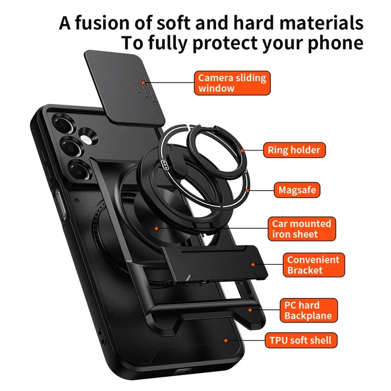 Enhanced Armor Case with Magnetic Stand Holder and Lens Protection Cover