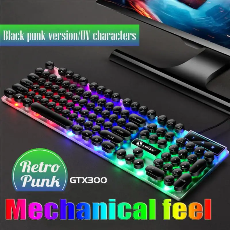 pc keyboard Retro Punk Keyboard Mouse Combos Mechanical Feel Gaming Backlit USB Wired Keyboard With Suspended Round Keycaps For PC Gamer mini computer keyboard