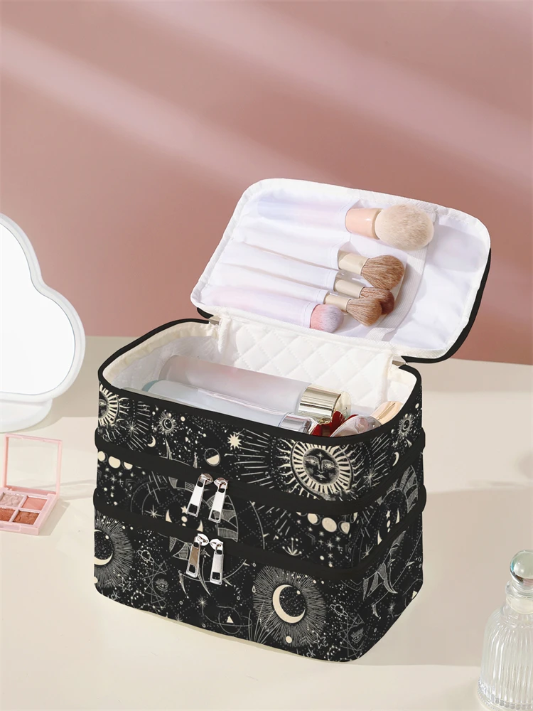 1Pc, Moon God Pattern 3-Layer Cosmetic Bag, Multi-Functional Cosmetic Management Bag, Bathtub Shower, Wallet, Portable Cosmetics, Lipstick, Brush, Skin Care Organizer 1Pc, Starry Sky Pattern 3-Layer Cosmetic Bag, Multi-Functional Cosmetic Management Bag, Bathtub Shower, Wallet, Portable Cosmetics, Lipstick, Brush, Skin Care Organizer