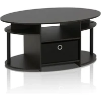 Jaya Simple Design Oval Coffee Table with Bin for Living Room, Walnut 1