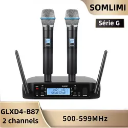 SOMLIMI 500-599MHz B87A Wireless Microphone UHF Two Channels Profressional For Party Karaoke Church Show Meeting