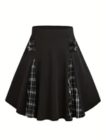 2025 European and American fashion summer new large size girls Gothic mini skirt high waist plaid A-line - Image 2