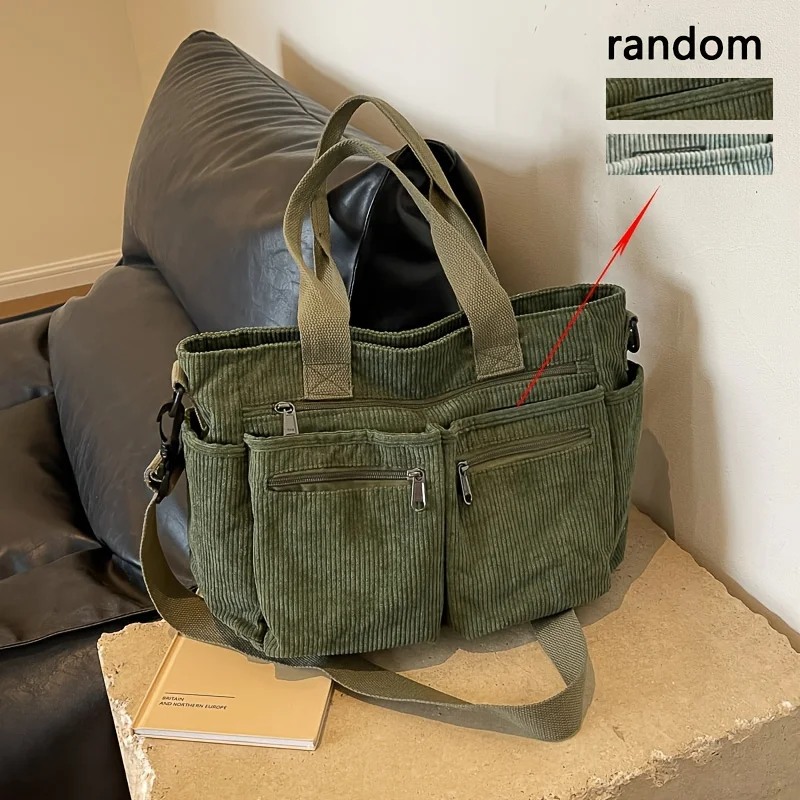 Korean Simple Women's Crossbody Bag Large Capacity Handbags Multiple Pockets Corduroy Shoulder Bag For Women