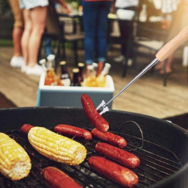 Barbecue Skewers Barbecue Tools Retractable Rugged Wood Handle Barbecue Fork Grill Bar