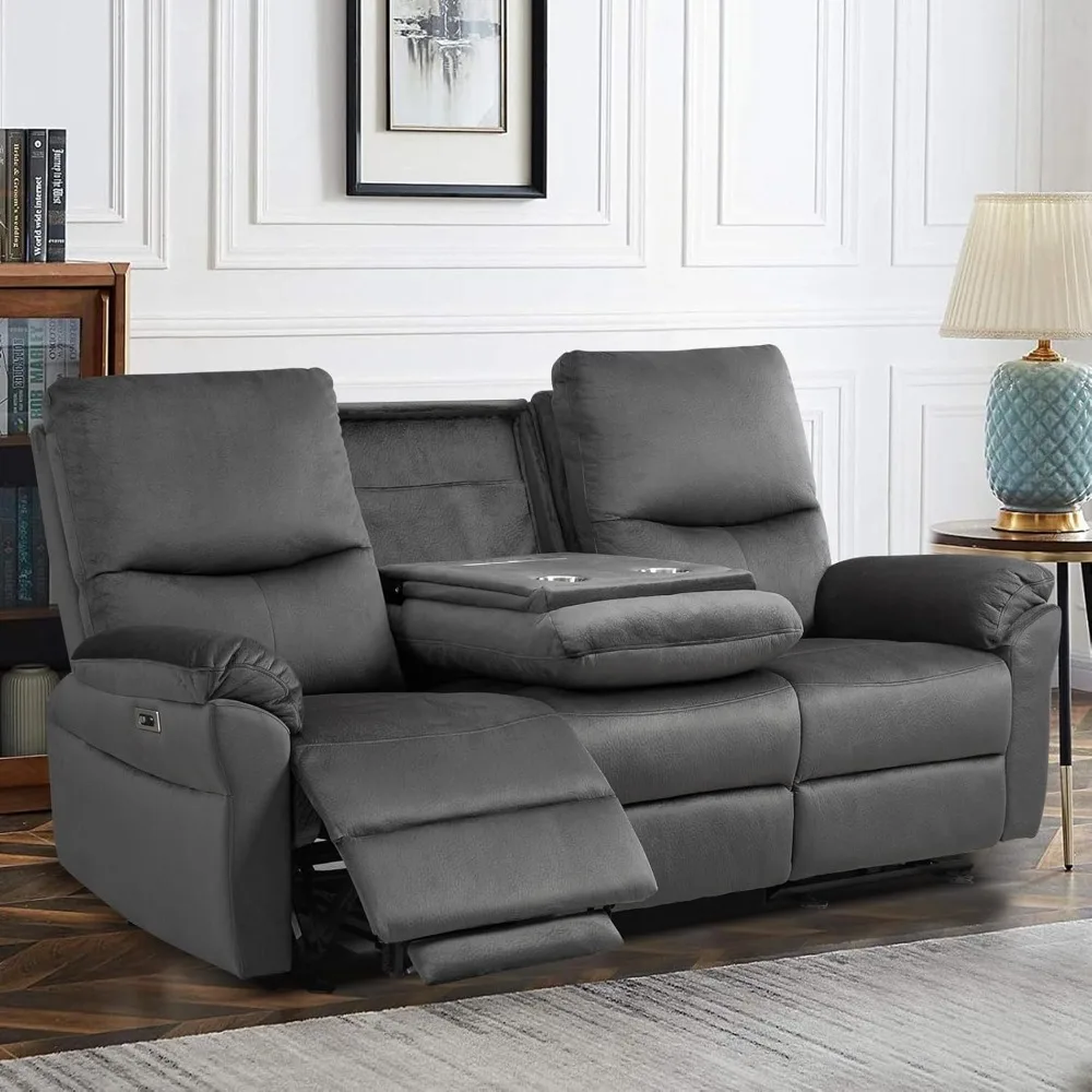 Power Reclining Sofa, Reclining Sofa Drop Down Table, Cup Holder and USB Port, Recliner Sofa 3 Seater,Wall Hugger Sofa Recliner