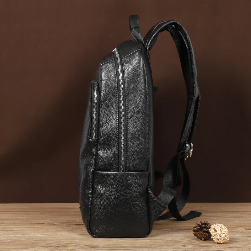 Stylish Men's Genuine Leather Backpack Large Capacity Casual Laptop Bag