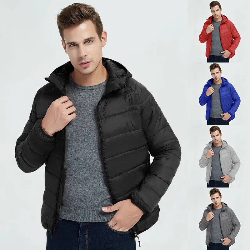 

Winter Warm Solid Mens Jacket Casual Hooded Parkas Zipper Down Coats Outdoor Fashion Slim Spring Hoodies Male Jacket Men Top