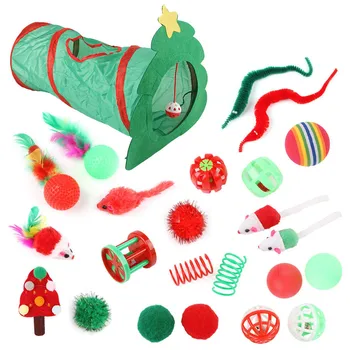 Interactive Xmas Pet Tunnel Assortments Variety Catnip Toys With Green Tunnel For Kitten Puppy Indoor Cats Xuan-us 6