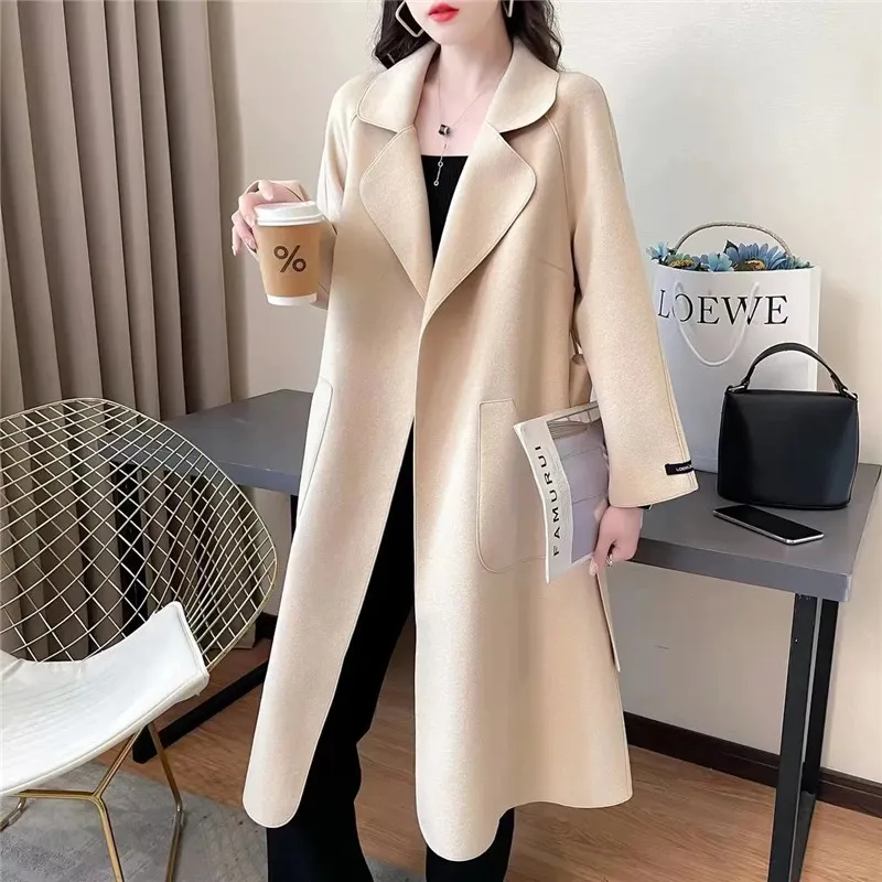 

New Winter Fashion Faux Double Sided Cashmere Coat Women Korean Edition Mid-Length Wool Jacket Loose Overcoat Female Trend B042