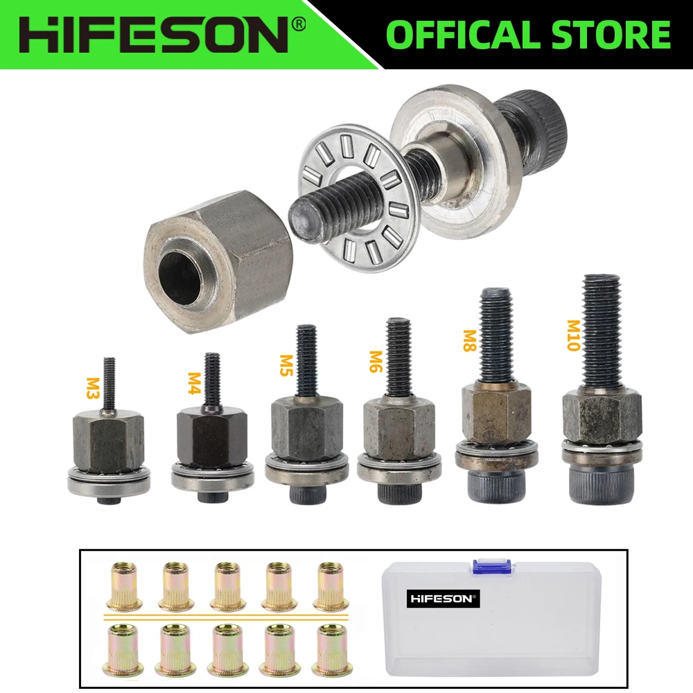 Rivet Nut Tool Nuts Set Carbon Steel Hand Rivet Nut Gun Head nuts Simple installation Manual Riveter Rivnut Tool for Nuts M3 M4 M5 M6 M8 M10 with 300PCS