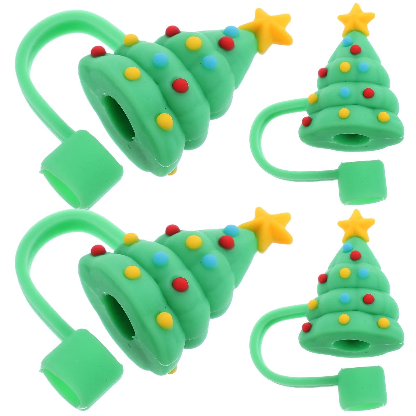 4pcs Creative Christmas Straw Covers For Cup Cute Silicone Shape Drinking Dust Straw Tips Cover Cup Accessories