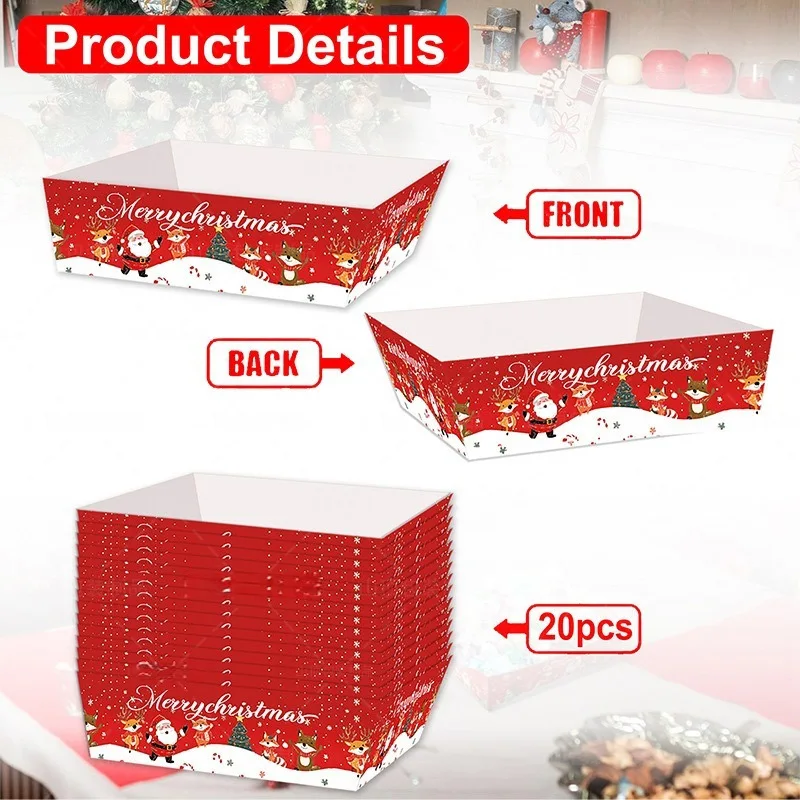 20pcs Christmas Food Snack Tray Disposable Paper Tray for Christmas Party Snacks Tableware,party tableware,disposable food trays