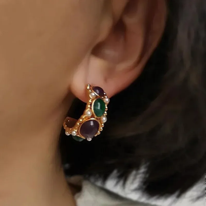 

Light luxury medieval vintage imitation pearl earrings for women