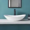 Large Oval Ceramic Vessel Sink with Pop Up Drain Bathroom Above Counter Sink White Nordic Style Easy Install High-Temperature 2