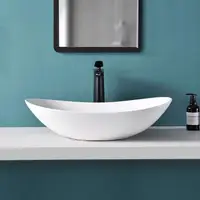 Large Oval Ceramic Vessel Sink with Pop Up Drain Bathroom Above Counter Sink White Nordic Style Easy Install High-Temperature 2
