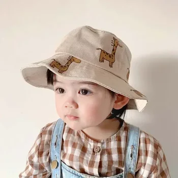Bucket hat Cartoon Giraffe Baby Bucket Cap Outdoor Beach Children Sun Hat Kids Panama Cap Baby Boys Girls Cap 1