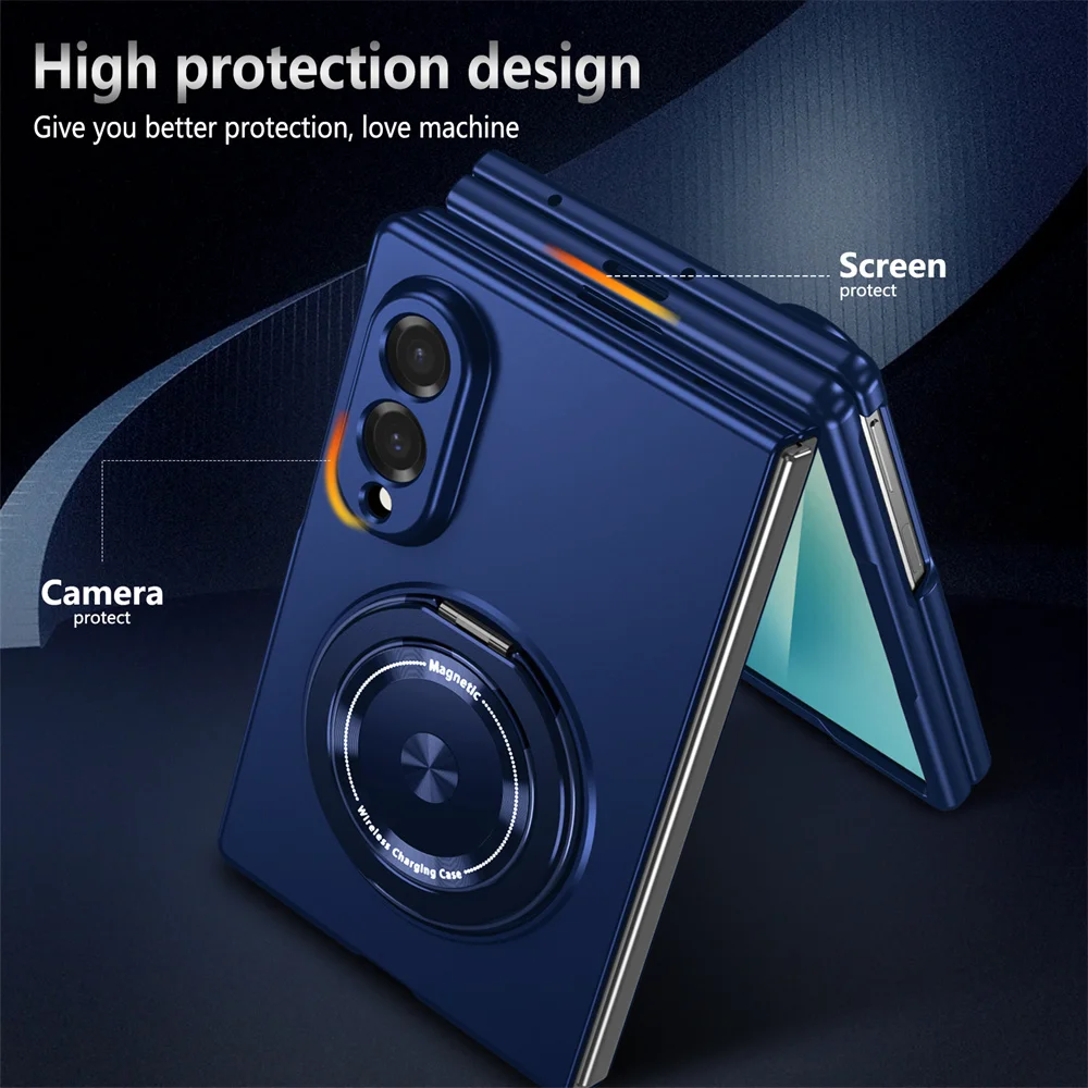 Luxury Rotating Magnetic Stand Phone Case with Lens Protector - Solid Color Cover
