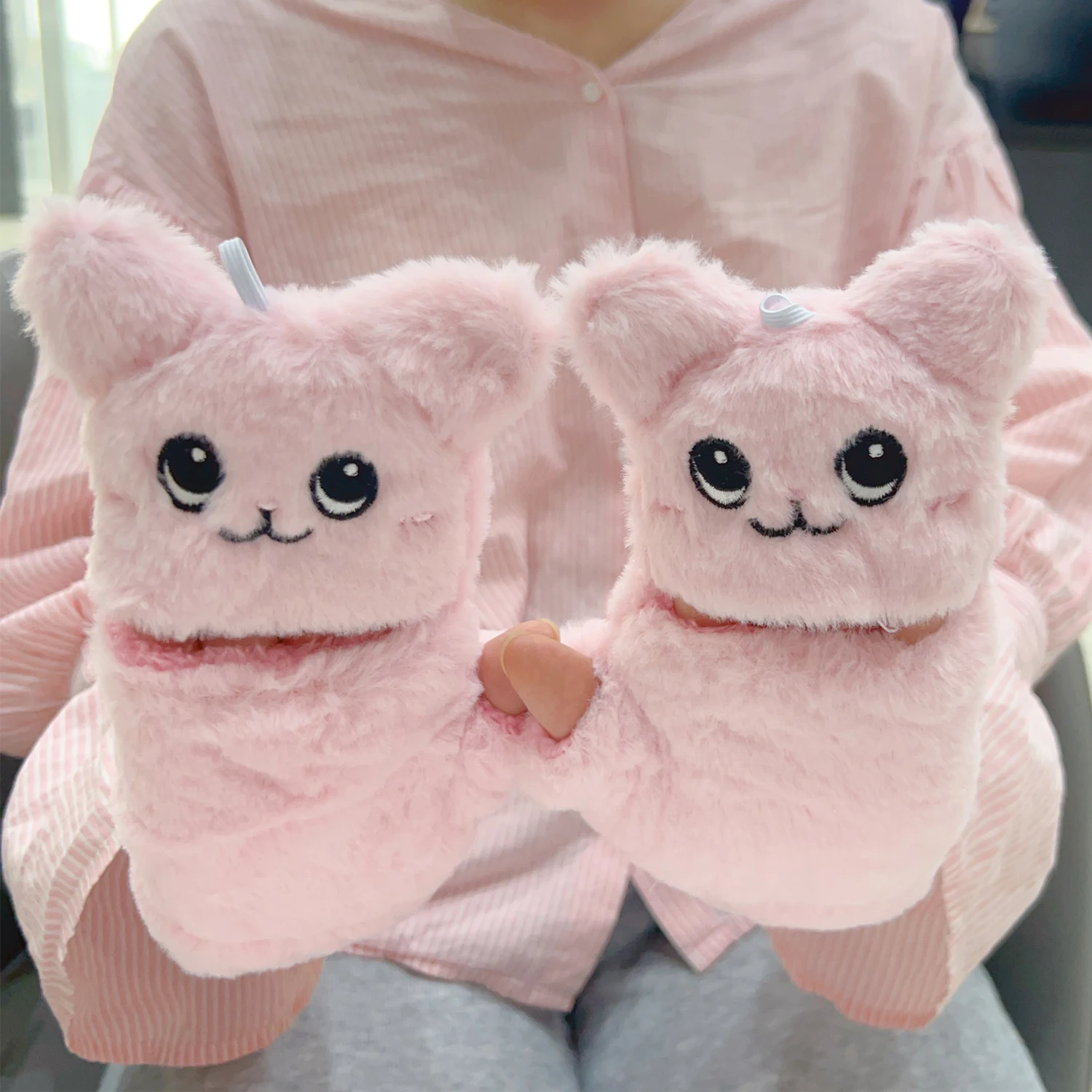 Kawaii Animals Fur Mittens Winter Warm Gloves for Children Kids Ear Flip Mitten Plush Glove Fingerless Thicken Glove Finger Gift