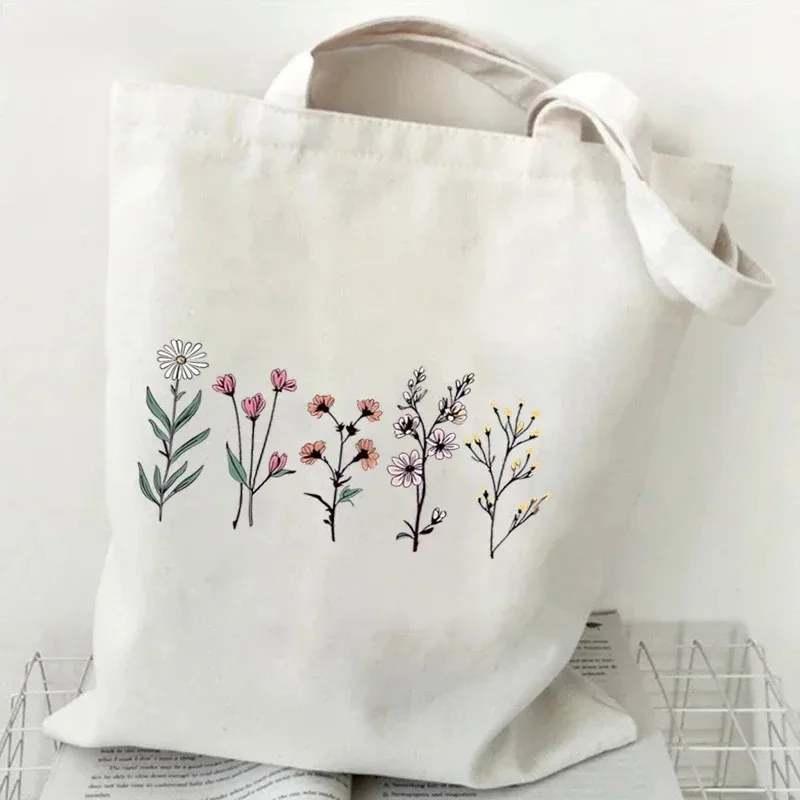 Vintage Wildflower Lustige Canvas Einkaufstasche Damen Schmetterling Blume Einkaufstasche Einfachheit Wiederverwendbare Schulter Ästhetische Handtasche – Detail 12