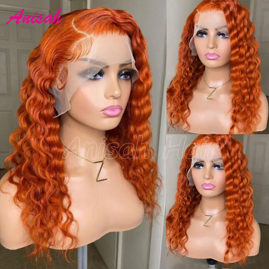 

13x6 13x4 Orange Ginger Deep Wave Remy Lace Front Wig Colored Lace Frontal Wigs Human Hair For Women Curly Human Hair Wig