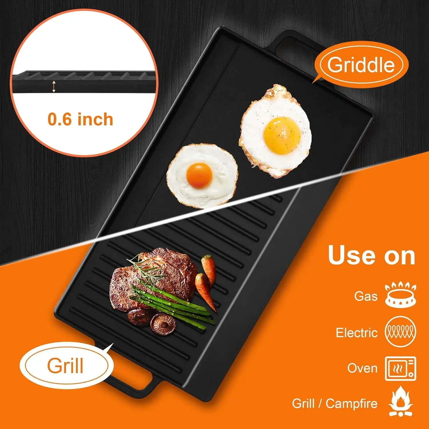 Bulit-In Gas Cooktop with Griddle, 5 Italy SABAF Powerful Burners Over 92% High Efficiency, Max 48300BTU Gas Stove Top, 304 Stai 2