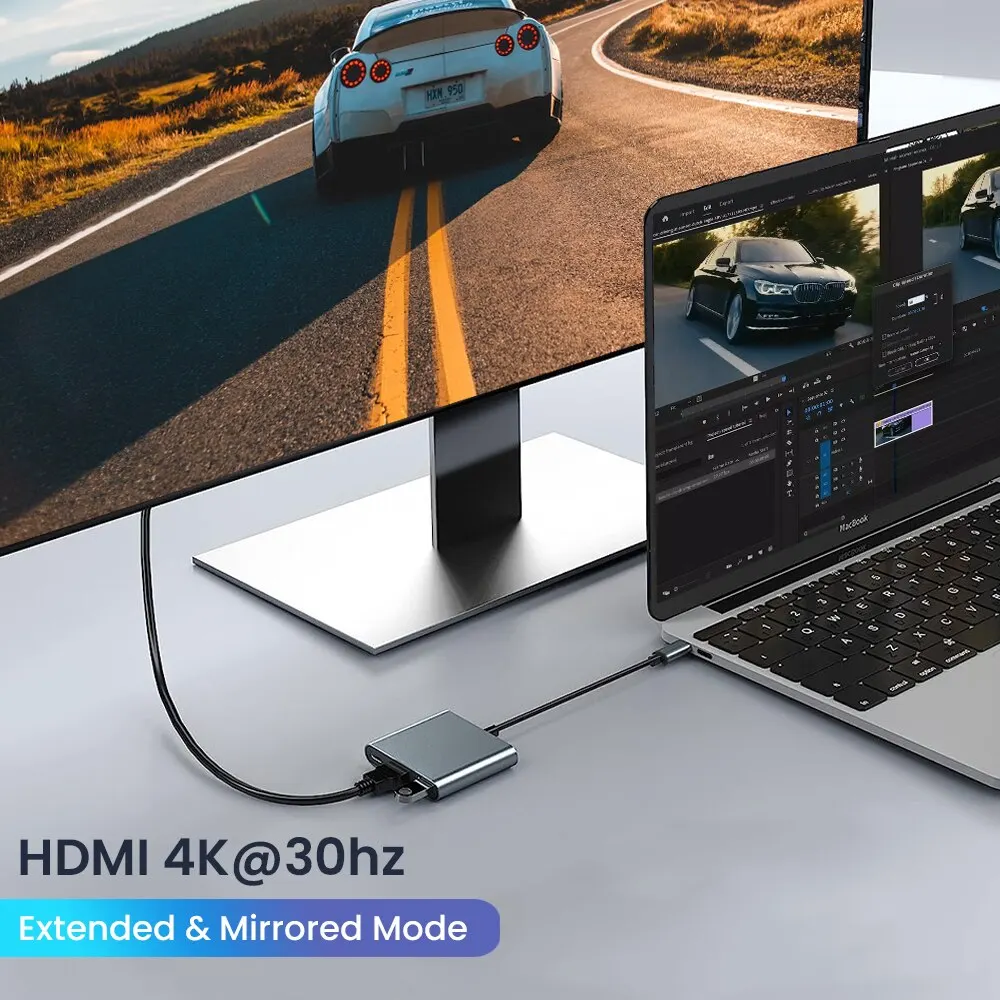 3-in-1 USB-C Hub with 60W Power Delivery & 4K HDMI Output