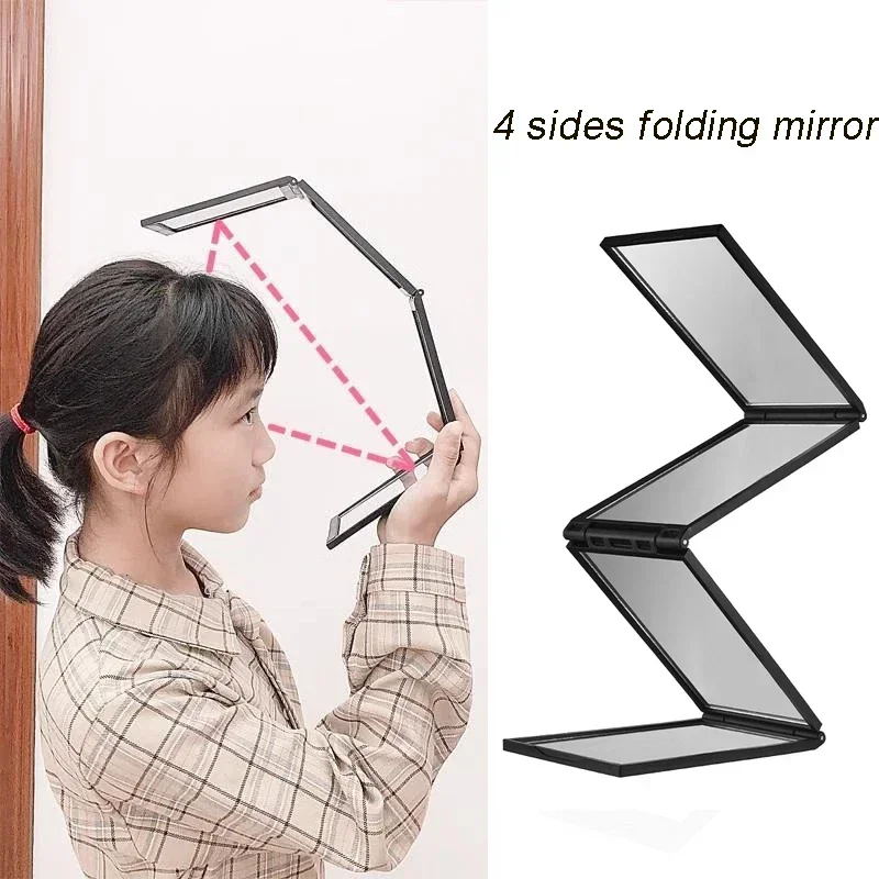 4 Sides Foldable Makeup Mirror 360 No Dead Angle Folding Portable Makeup Mirror Handheld Desktop Grooming Rearview