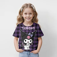 MINISO New Summer Children's T-shirt Kuromi 3D Printed Girl's Fashion Cartoon Top Cute Party Boys Trendy Short Sleeve Loose fit 2