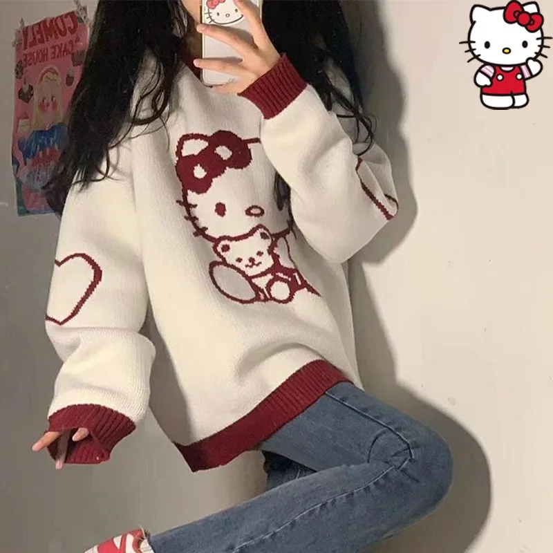 

Kawaii Sanrio Hello Kitty Pullovers Kuromi Pachacco Animes Sweaters Knit Garment Autumn Winter Blouse Sweater Vest JK Causal